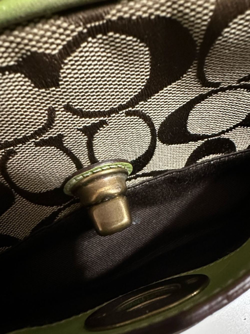 COACH Signature Canvas Crossbody Green Tan - Picture 10 of 15